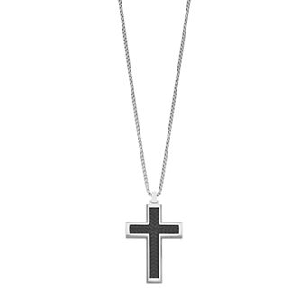 LYNX Men's Two Tone Stainless Steel Textured Cross Pendant Necklace