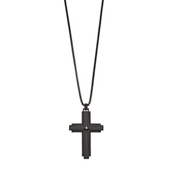 LYNX Men's Black Stainless Steel & Carbon Fiber Cross Pendant Necklace