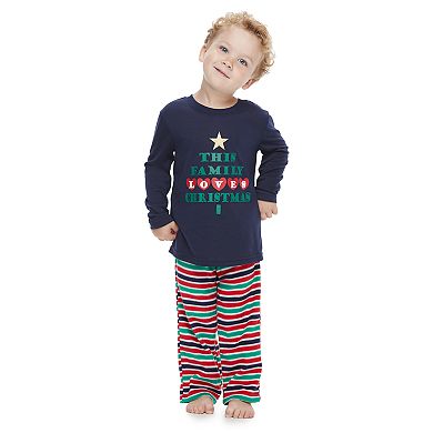 Toddler Jammies For Your Families "This Family Loves Christmas" Top & Microfleece Striped Bottoms Pajama Set