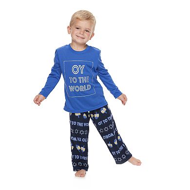 Toddler Jammies For Your Families Hanukkah "Oy to the World" Top & Microfleece Bottoms Pajama Set