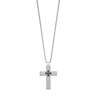 LYNX Men's Stainless Steel & Carbon Fiber Cross Pendant Necklace
