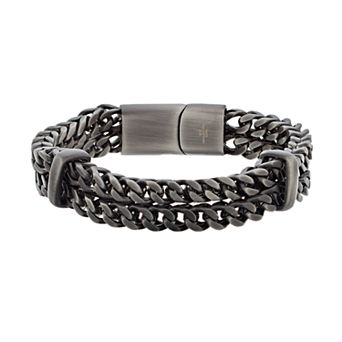 LYNX Men's Stainless Steel Double Row Chain Bracelet