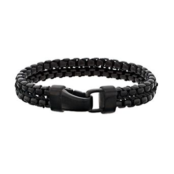 LYNX Men's Black Stainless Steel Double Row Bracelet