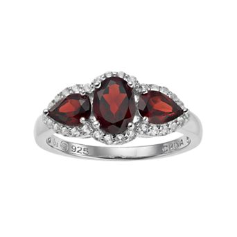 Gemminded Sterling Silver Garnet & White Topaz 3-Stone Ring