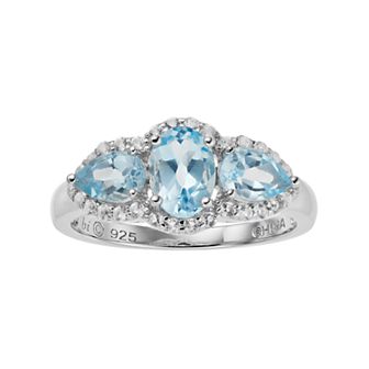 Gemminded Sterling Silver Blue & White Topaz 3-Stone Ring