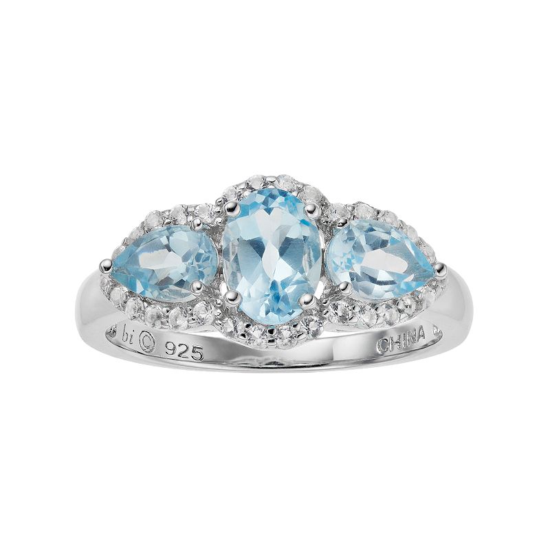 Gemminded Sterling Silver Blue & White Topaz 3-Stone Ring, Womens, Size: 5