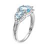 Sterling Silver Blue Topaz & White Topaz Oval Three Stone Ring – Size 9, Friendship Style Halo Ring