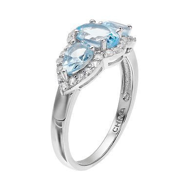 Gemminded Sterling Silver Blue & White Topaz 3-Stone Ring