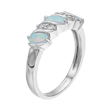 Gemminded Sterling Silver Lab-Created White Opal & White Topaz 3-Stone Ring
