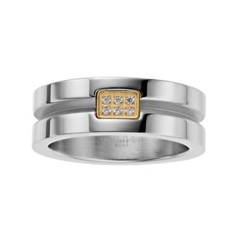 LYNX Men's Two Tone Stainless Steel Cubic Zirconia Channel Ring