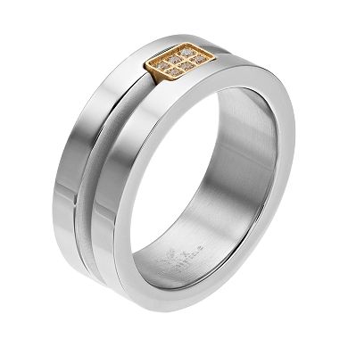 LYNX Men's Two Tone Stainless Steel Cubic Zirconia Channel Ring