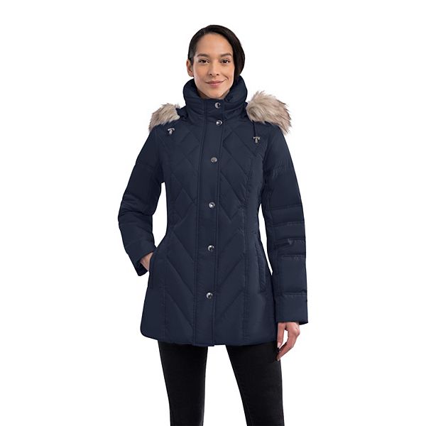 London Fog Hooded Faux Fur Down Puffer Coat, Women S Faux Fur Winter Coats