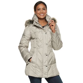 Women's TOWER by London Fog Hooded Faux-Fur Down Puffer Coat