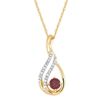 10k Gold Garnet & Diamond Accent Teardrop Wrap Pendant