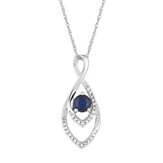 10k White Gold Sapphire & Diamond Accent Infinity Wrap Pendant