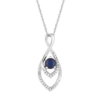 10k White Gold Sapphire & Diamond Accent Infinity Wrap Pendant