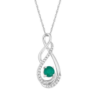 10k White Gold Emerald & Diamond Accent Infinity Wrap Pendant
