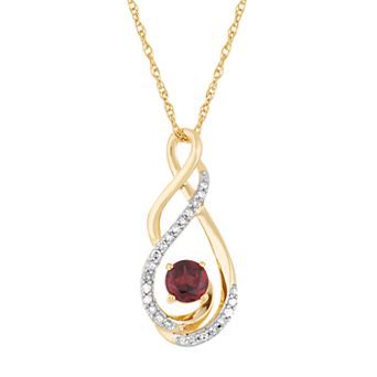 10k Gold Garnet & Diamond Accent Swirl Pendant Necklace