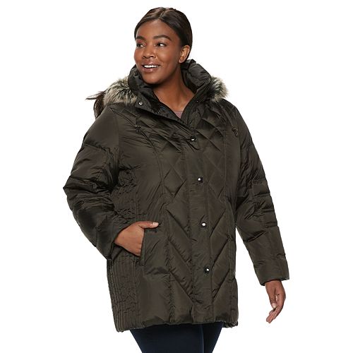 Plus Size TOWER by London Fog Hooded FauxFur Down Puffer Coat