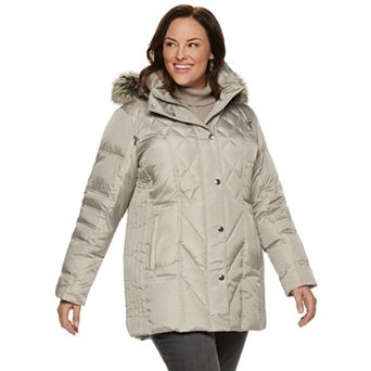 Plus Size TOWER by London Fog Hooded Faux-Fur Down Puffer Coat