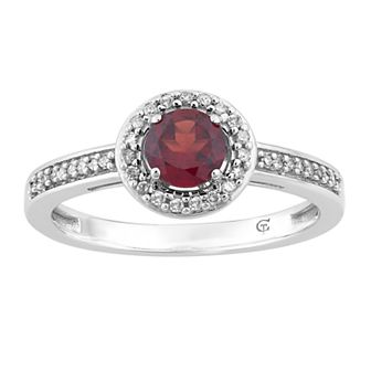 10k White Gold Garnet & 1/6 Carat T.W. Diamond Halo Ring