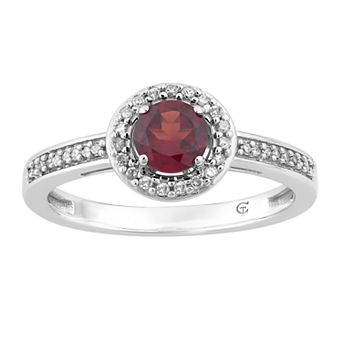 LOVEABLES 10k White Gold Garnet & 1/6 Carat T.W. Diamond Halo Ring