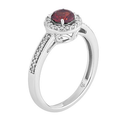 10k White Gold Garnet & 1/6 Carat T.W. Diamond Halo Ring