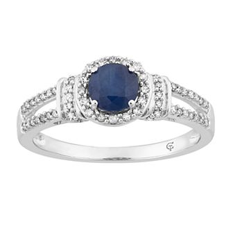10k White Gold Sapphire & 1/5 Carat Diamond Split Shank Ring