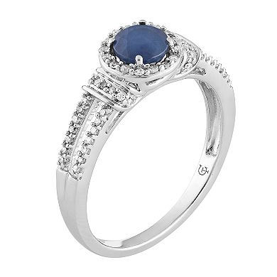 LOVEABLES 10k White Gold Sapphire & 1/5 Carat Diamond Split Shank Ring