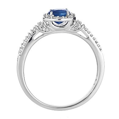 LOVEABLES 10k White Gold Sapphire & 1/5 Carat Diamond Split Shank Ring