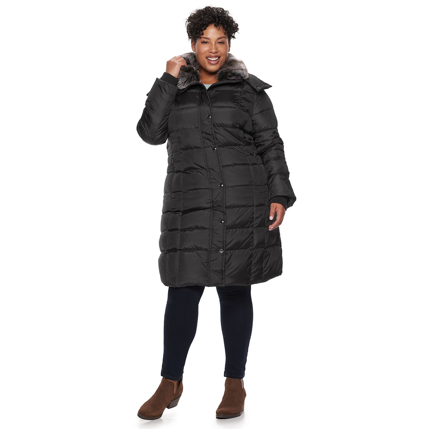 london fog faux fur hooded down puffer coat