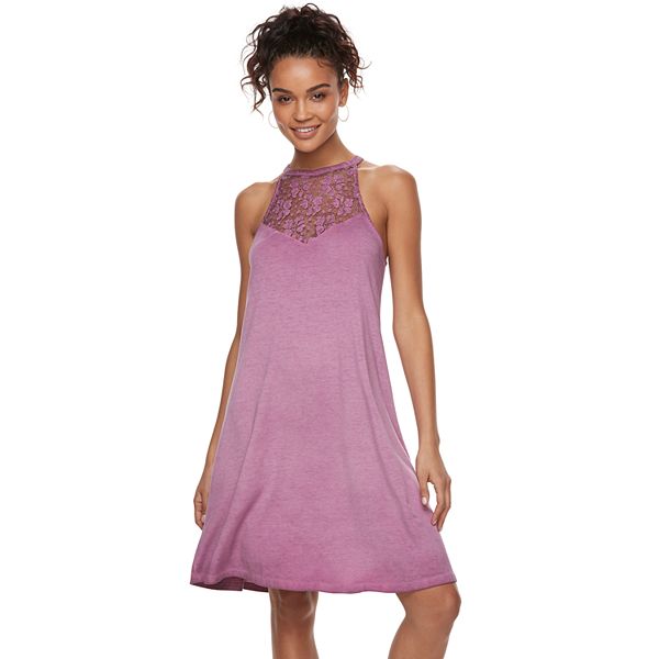 Juniors' Mudd® Lunar Wash HighNeck Swing Dress