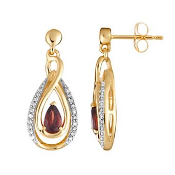 10k Gold Garnet & 1/6 Carat T.W. Diamond Teardrop Earrings