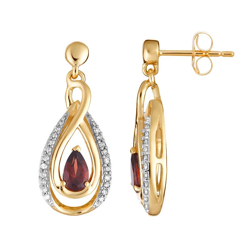 10k Gold Garnet & 1/6 Carat T.W. Diamond Teardrop Earrings, Womens, Red