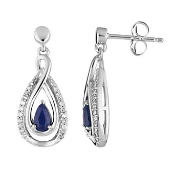 10k White Gold Sapphire & 1/6 Carat T.W. Diamond Teardrop Earrings