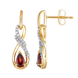 10k Gold Garnet & 1/8 Carat T.W. Diamond Infinity Drop Earrings
