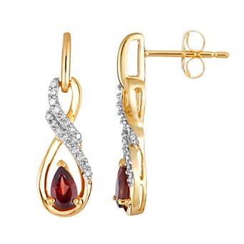 LOVEABLES 10k Gold Garnet & 1/8 Carat T.W. Diamond Infinity Drop Earrings