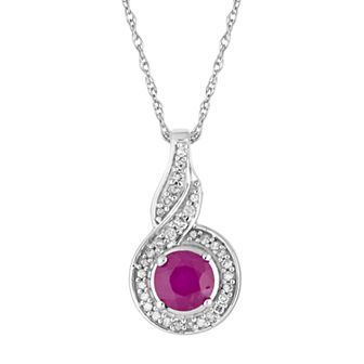 10k White Gold Ruby & Diamond Accent Twist Halo Pendant Necklace