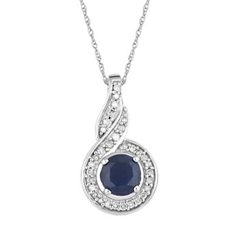 10k White Gold Sapphire & 1/10 Carat T.W. Diamond Twist Halo Pendant