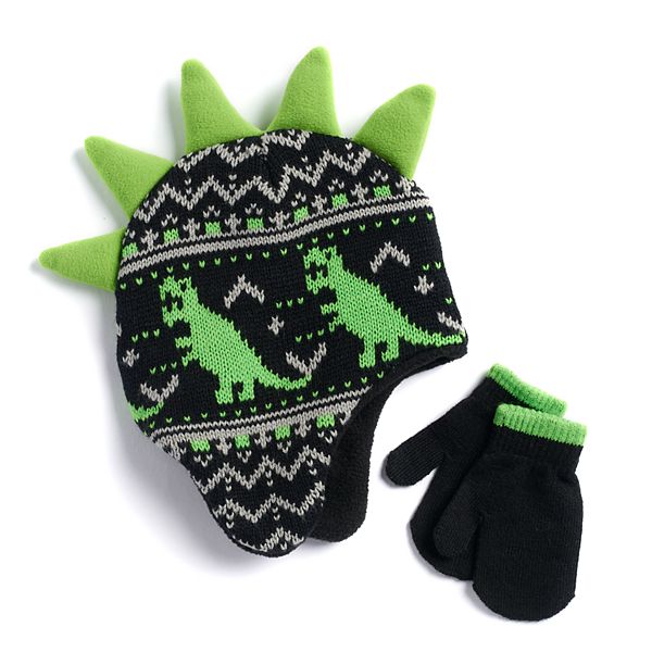 Toddler Boy Dinosaur Fairisle Hat Mittens Set - roblox dino hat 2020