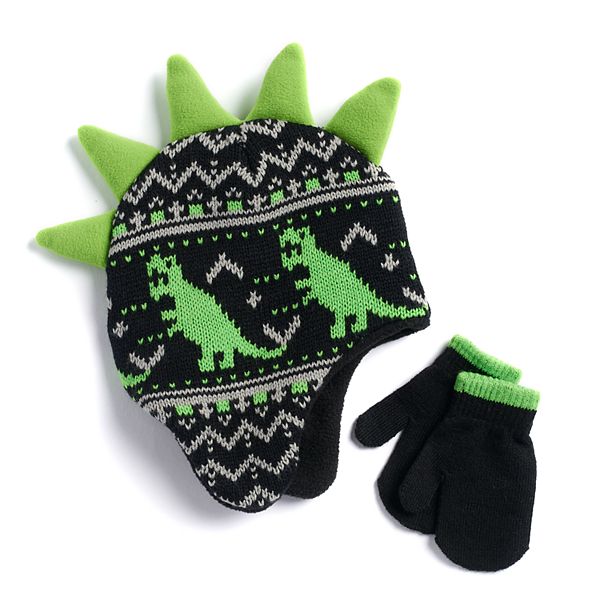 Toddler Boy Dinosaur Fairisle Hat Mittens Set - blue dinosaur hat roblox