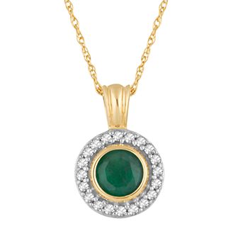 10k Gold Emerald & 1/10 Carat T.W. Diamond Halo Pendant Necklace