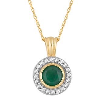 LOVEABLES 10k Gold Emerald & 1/10 Carat T.W. Diamond Halo Pendant Necklace