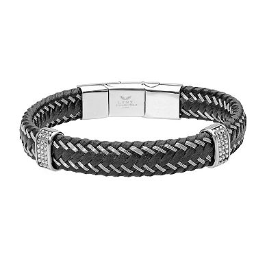 Mens LYNX Stainless Steel & Braided Leather Bracelet
