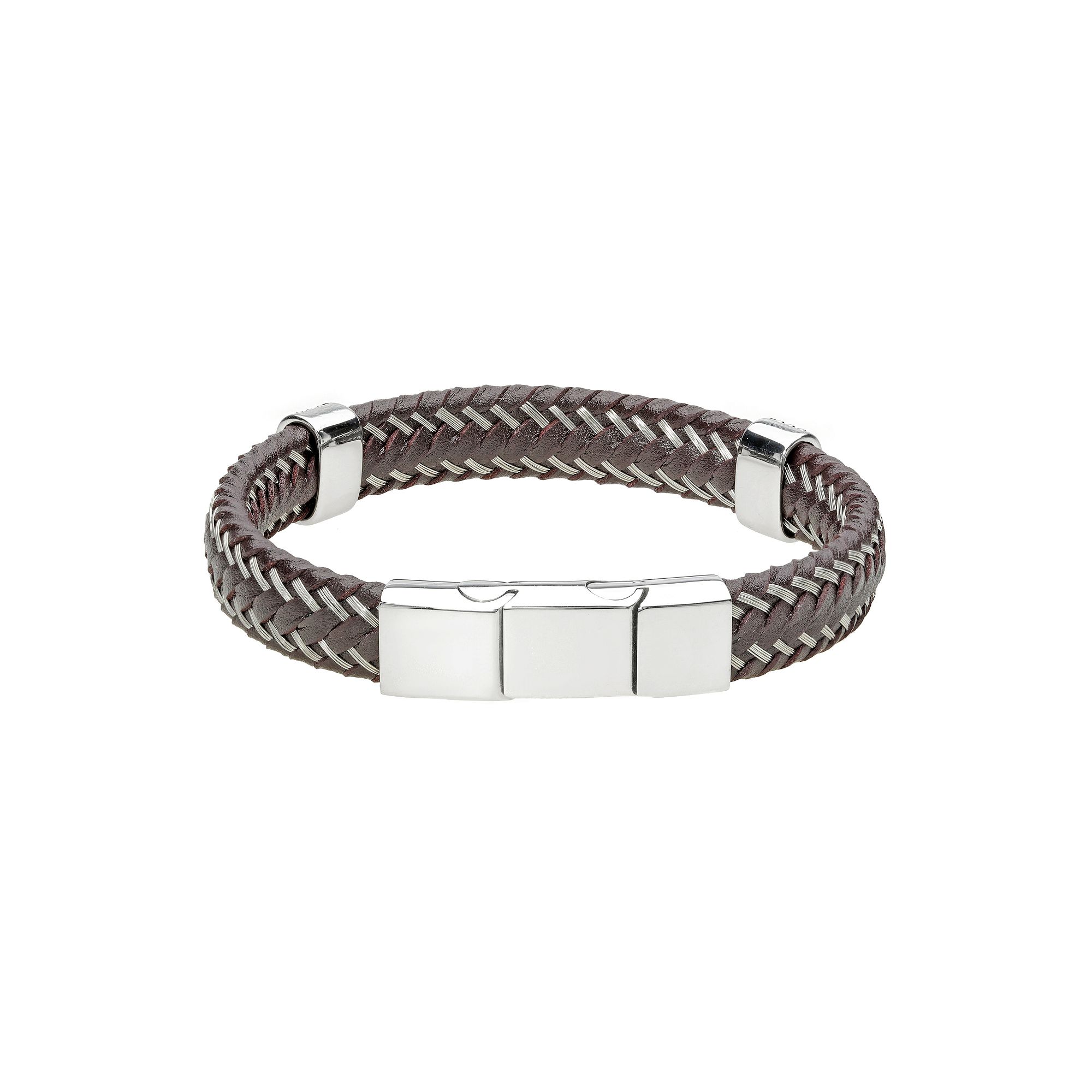 Mens LYNX Stainless Steel & Braided Leather Bracelet, Mens, Size: 8.5, 