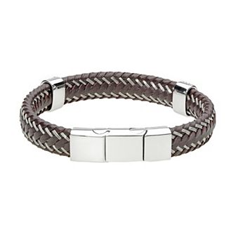 Mens LYNX Stainless Steel & Braided Leather Bracelet