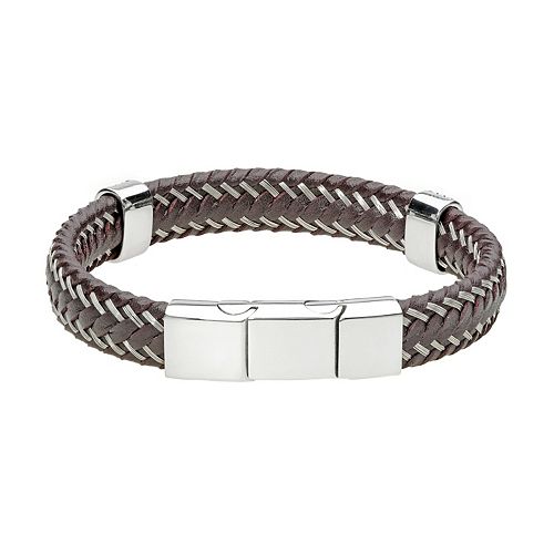 LYNX Men's Braided Leather & Stainless Steel Bracelet