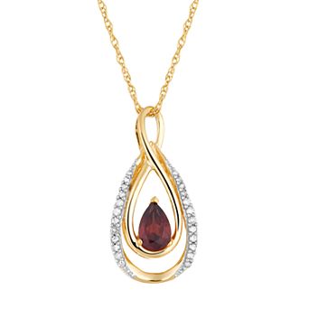 10k Gold Garnet & 1/10 Carat T.W. Diamond Infinity Teardrop Pendant