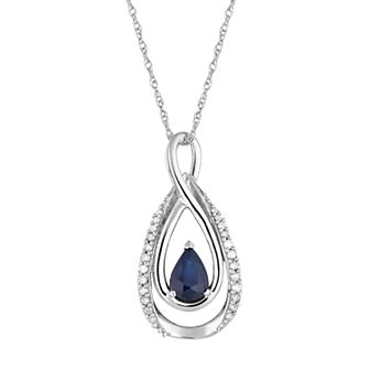 10k White Gold Sapphire & 1/10 Carat T.W. Diamond Infinity Teardrop Pendant