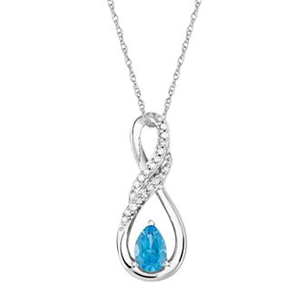 10k White Gold Swiss Blue Topaz & Diamond Accent Infinity Wrap Pendant